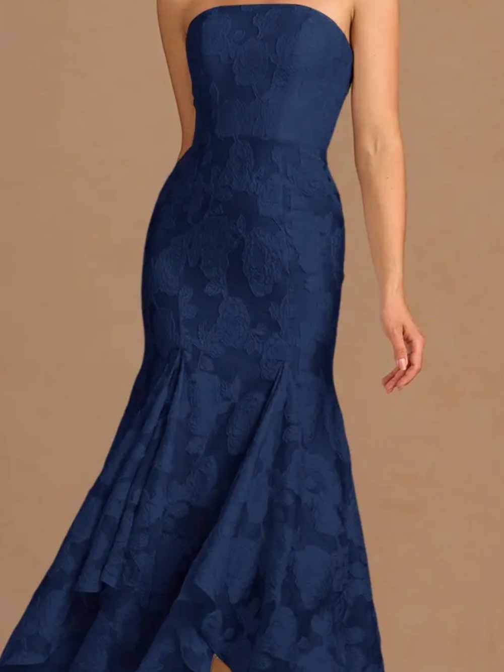 Azazie Strapless Navy Floral Jacquard Mermaid Gown